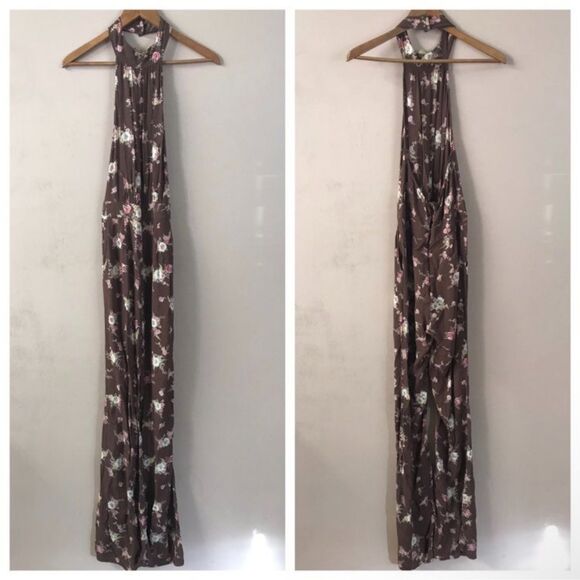 Flynn Skye Brown Floral Halter Jumpsuit Size S GUC - Picture 1 of 6
